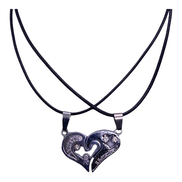 His Her Lovers Husband Wife Couples Silver I Love You Heart Necklaces Set - Picture 5 of 8